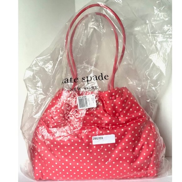 Kate Spade Everything Puffy Tote Dots Pink Nylon Leather Large Shoulder Bag - Picture 3 of 13